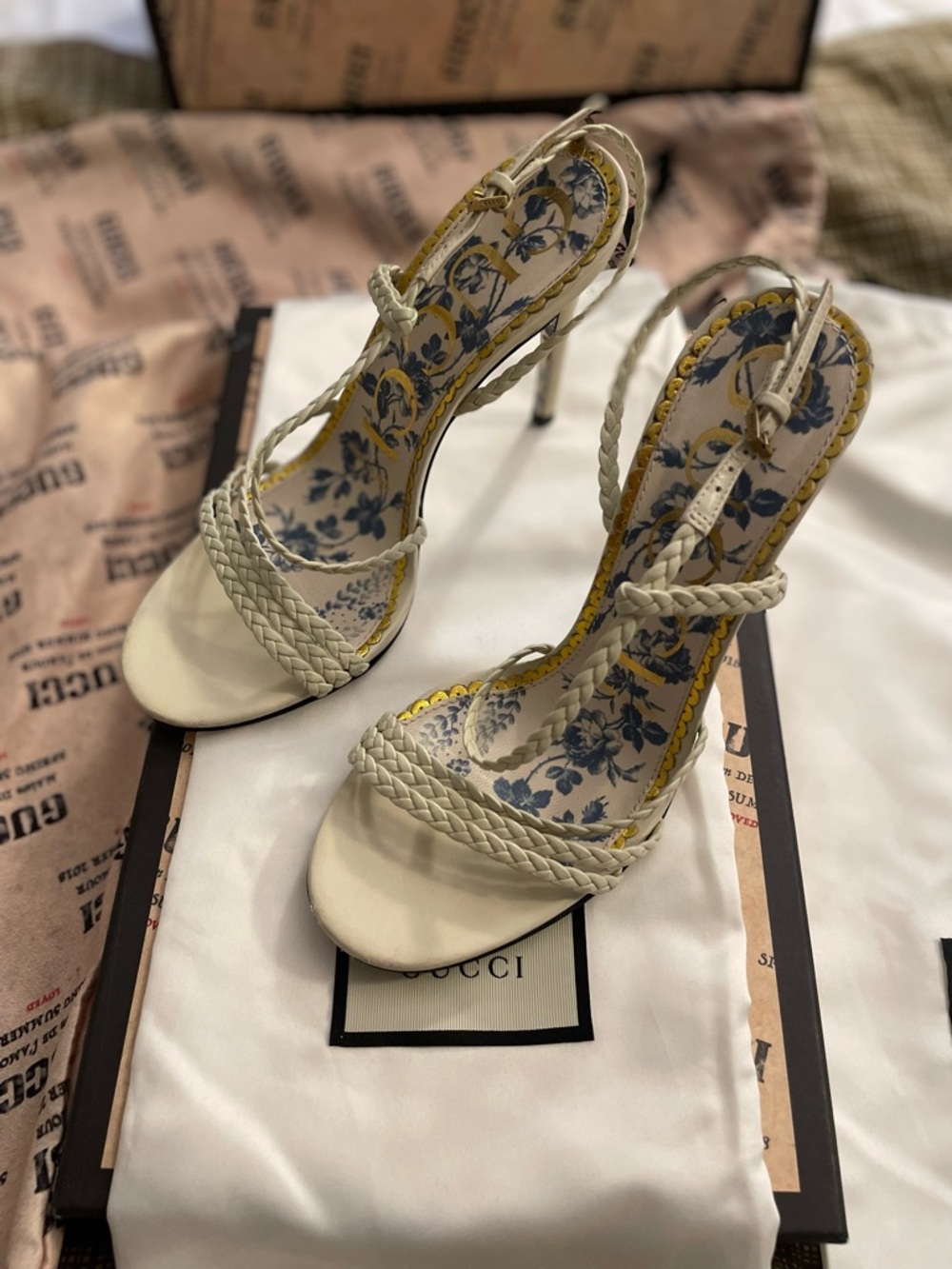 Gucci Haines Cream Braided Sandals 2018